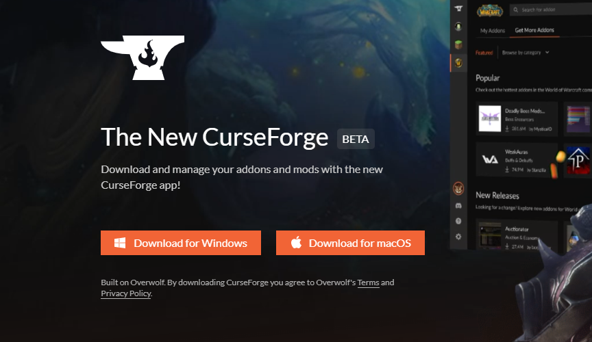 CurseForge 支援 Windows 與 macOS 兩種作業系統。