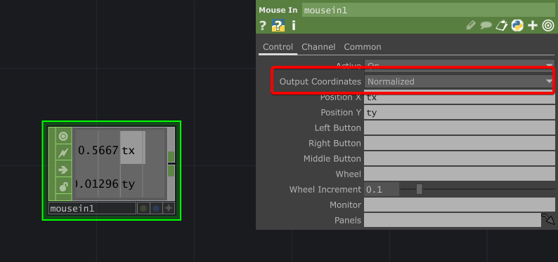 TouchDesigner 設定 Mouse In 的 Output Coordinates