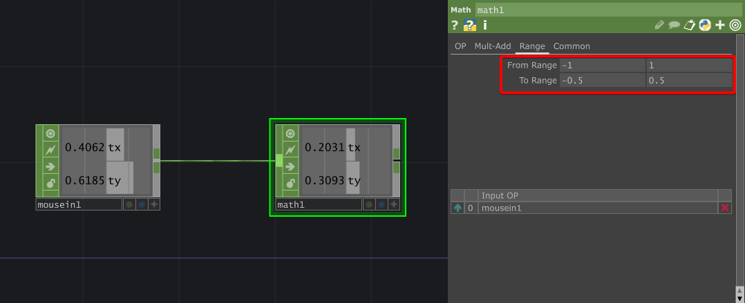 TouchDesigner 設定 Math 的 Range