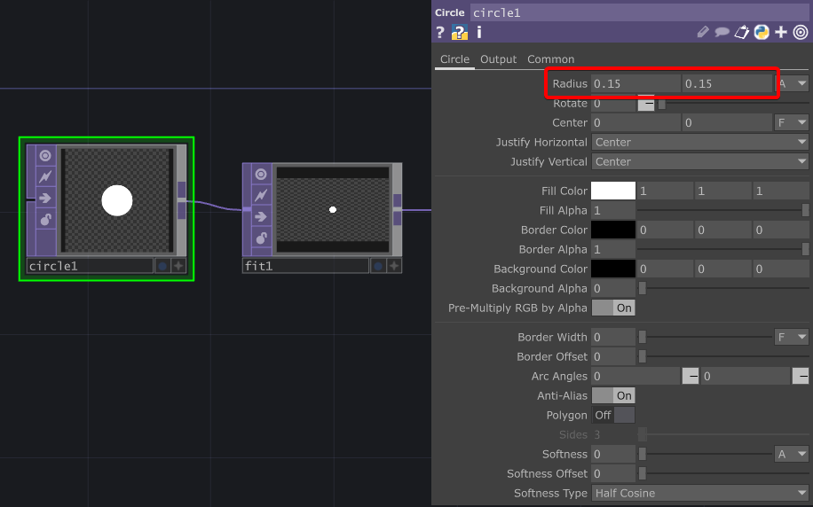 TouchDesigner 設定 Circle 的 Radius