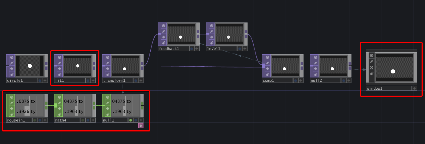 TouchDesigner Circle 跟隨滑鼠移動並留下隨時間淡化的殘影總覽