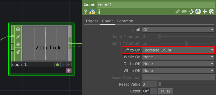 TouchDesigner 鍵盤按鍵輸入模板 Count 計算累計觸發次數參數設定