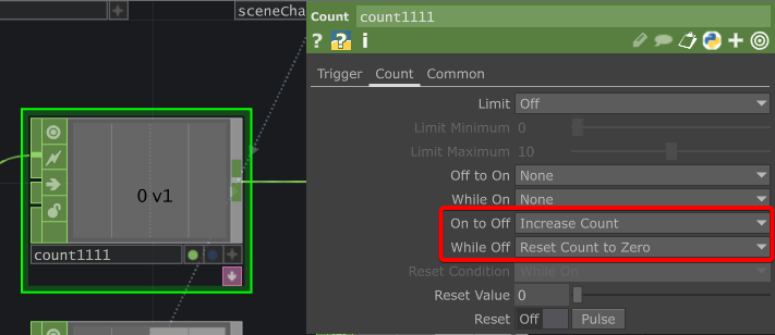 TouchDesigner 鍵盤按鍵輸入模板 Count 產生脈衝訊號參數設定