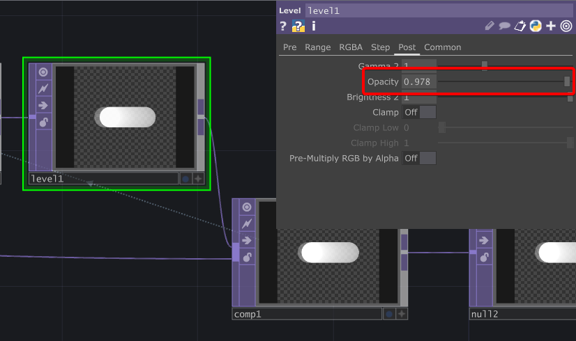 TouchDesigner 設定 Level 的 Opacity